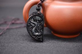 Necklace : Halsketting Zwart - Natuurlijke Obsidiaan in van Pantino