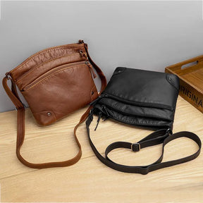 bags : Leren Schoudertas Dames - Idelle Bruin in van Pantino