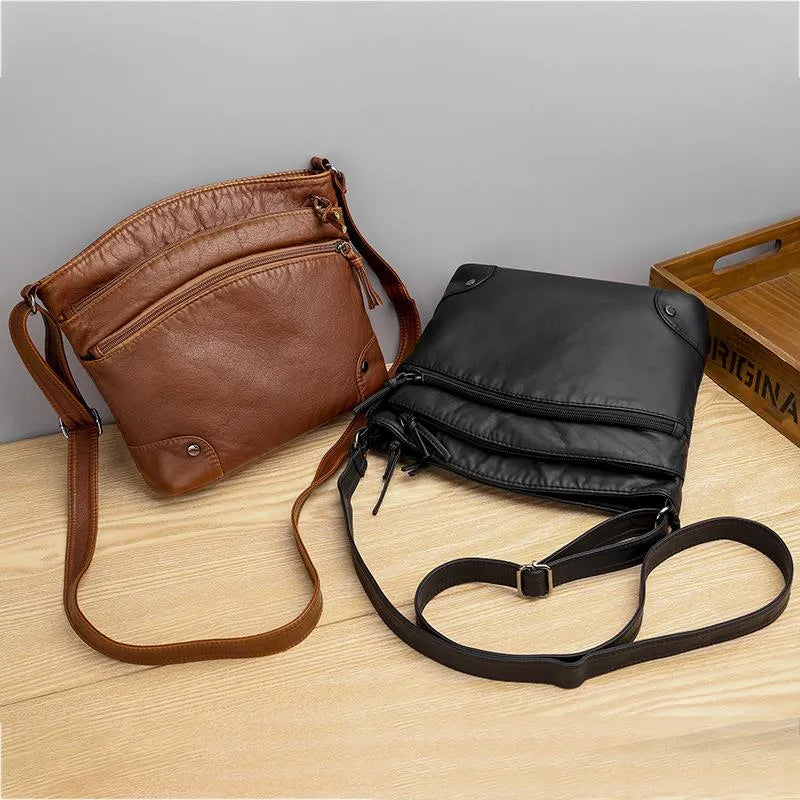 bags : Leren Schoudertas Dames - Idelle Bruin in van Pantino