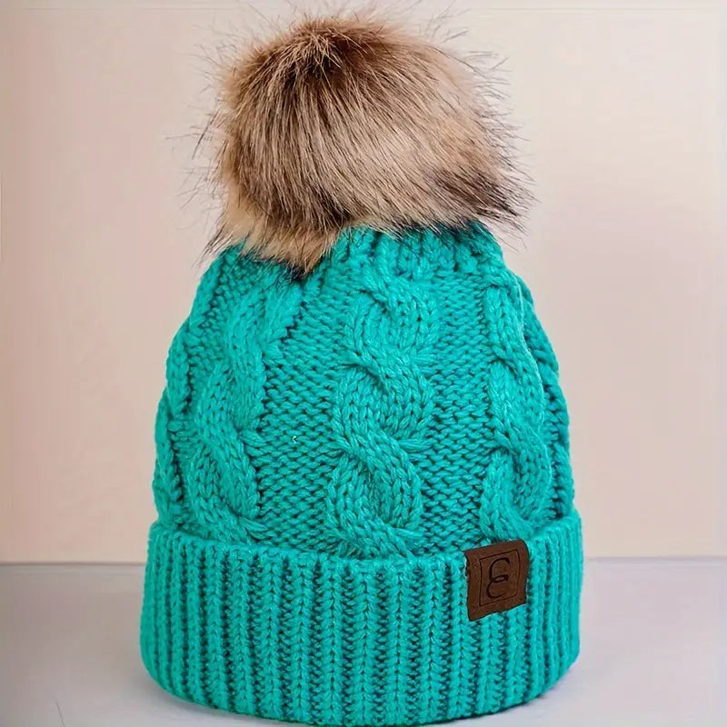Beanie : Casual Pompom Muts Wit - Stijlvol Warm Winter - Acryl in Blauw van Pantino