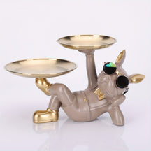 home & garden : Multifunctionele Bulldog Opbergstandbeeld - Marineblauw Zittend in Bruin Liggend van Pantino