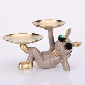 home & garden : Multifunctionele Bulldog Opbergstandbeeld - Marineblauw Zittend in Bruin Liggend van Pantino