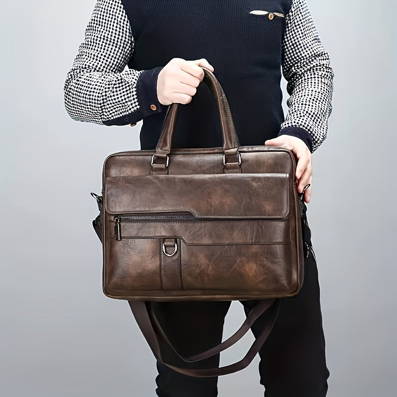 bags : Handtas Heren Zwart - Vintage PU Lederen Zakenaktentas Messenger Bag in van Pantino