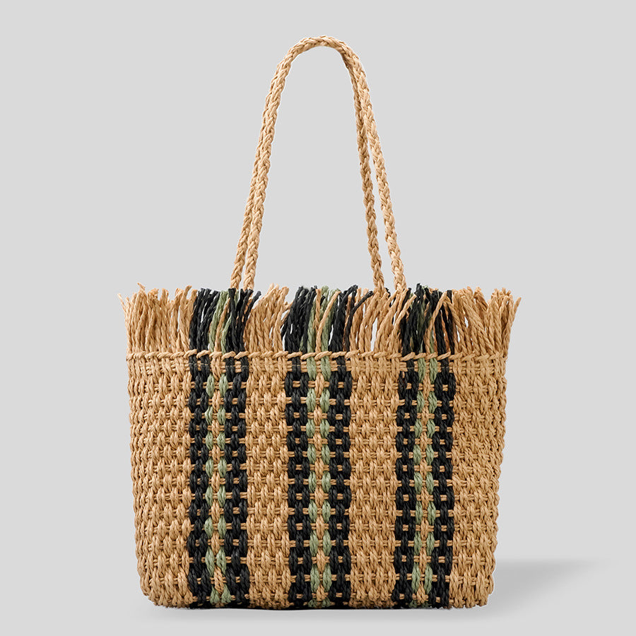 bags : Handgeweven Strandtas met Grote Capaciteit - Khaki in Khaki van Pantino