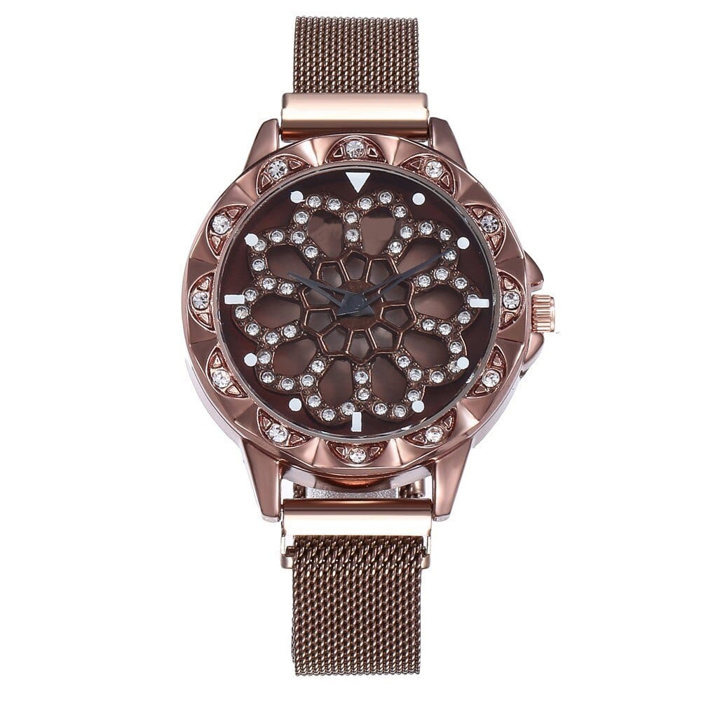 watches : Horloge Dames Rosegoud - Flower Watch Bloem in Bruin van Pantino