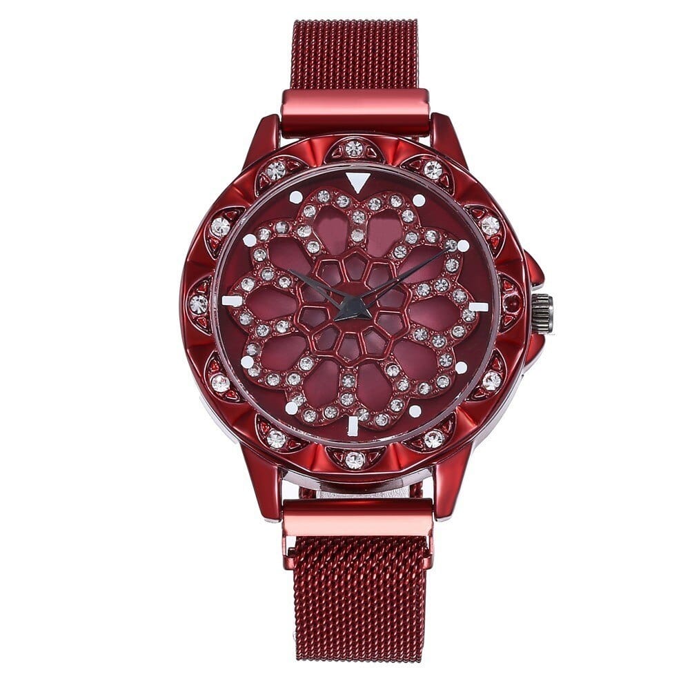 watches : Horloge Dames Rosegoud - Flower Watch Bloem in Rood van Pantino