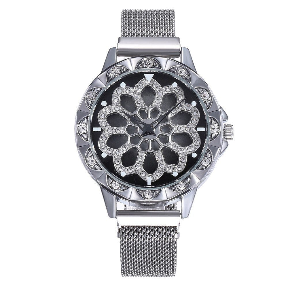 watches : Horloge Dames Rosegoud - Flower Watch Bloem in Zilver van Pantino