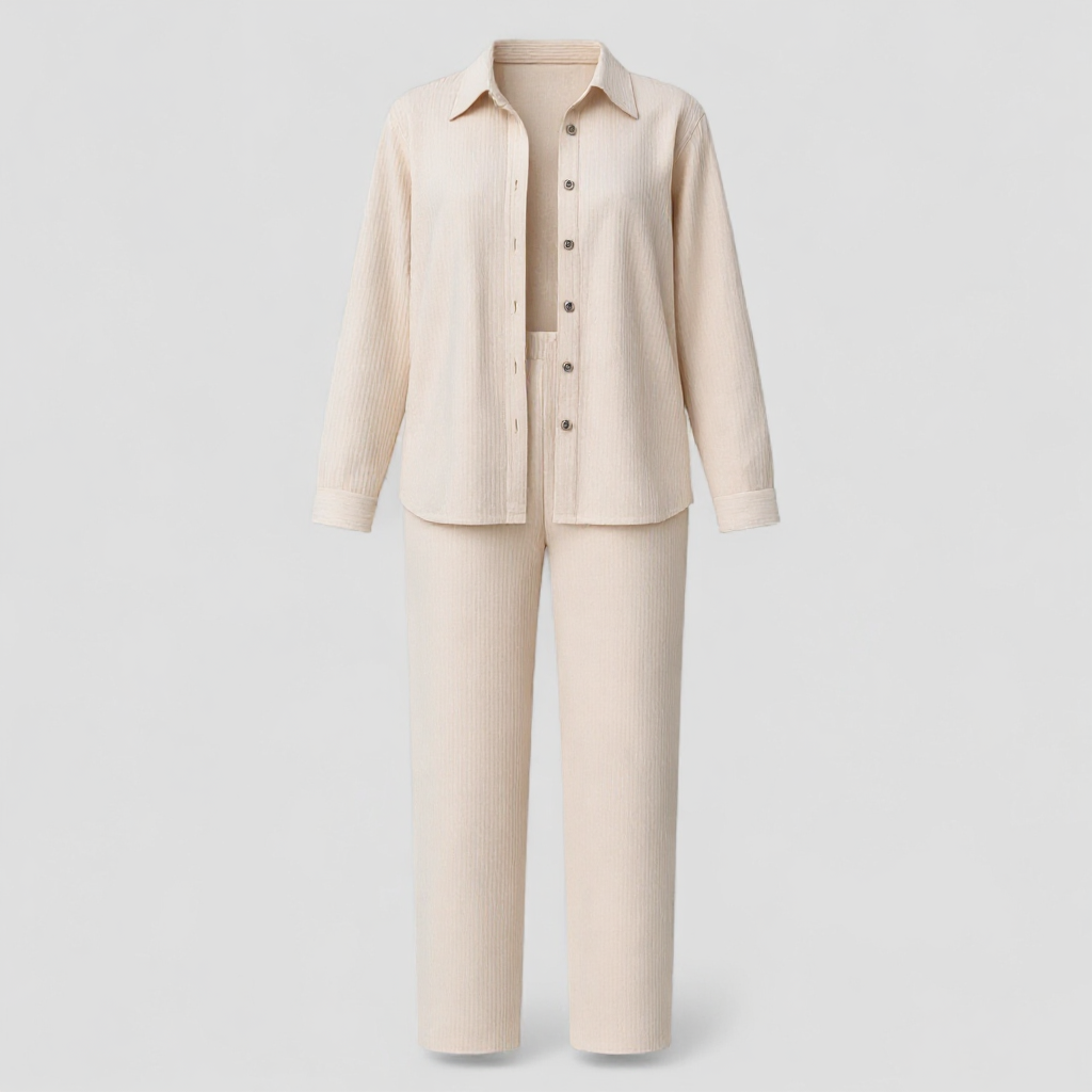 Women Set : Blouse Dames Zwart - Casual Zomer Set met en Broek in Khaki van Pantino