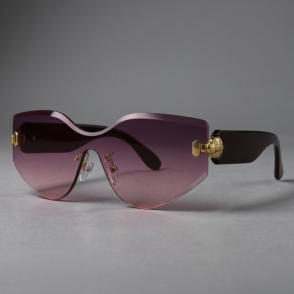 : Zonnebril Oversized Randloos Schildmodel Goudkleurige Accent in Lavendel van Pantinoshop