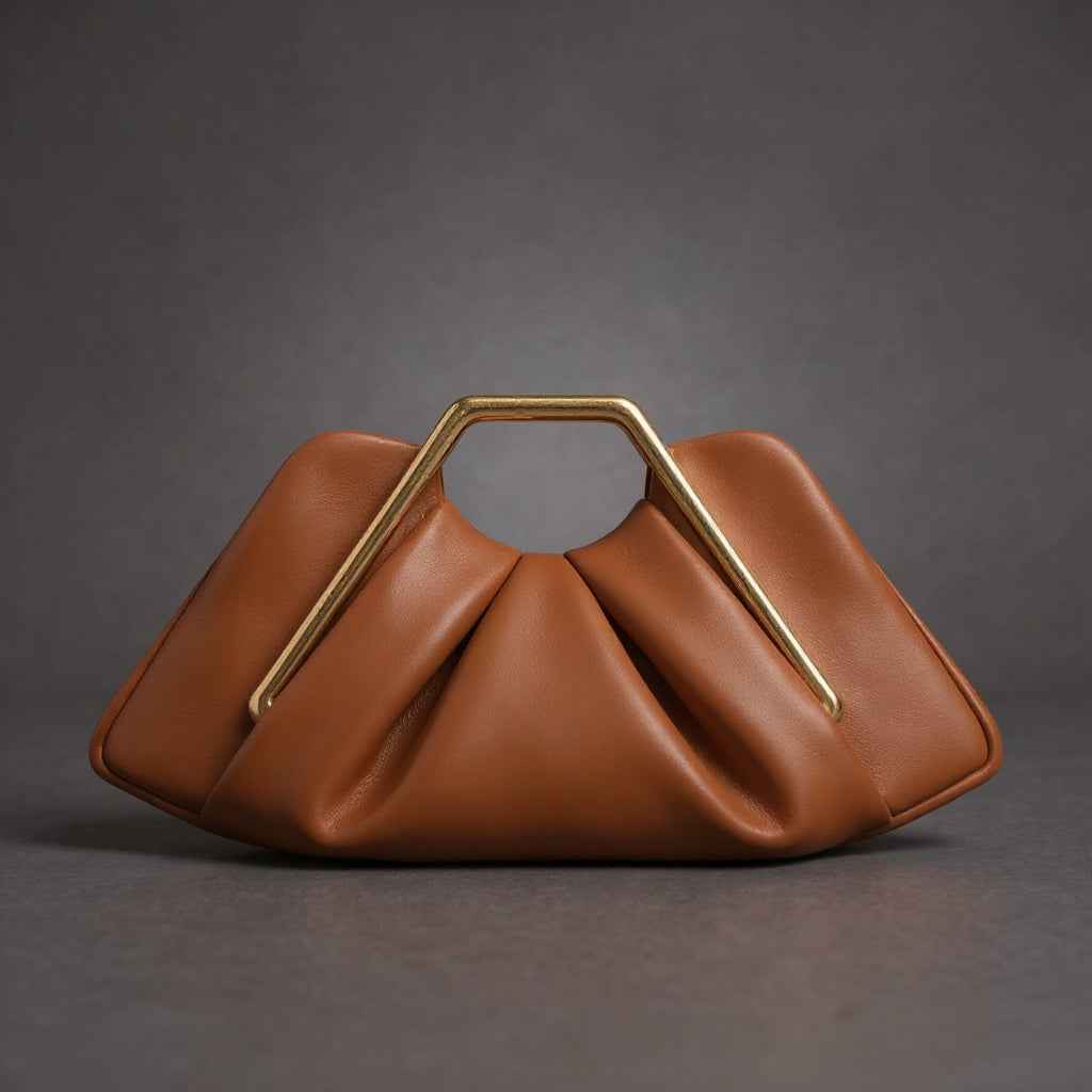 Clutch, microvezelleer, origami-stijl, met unieke gouden greep