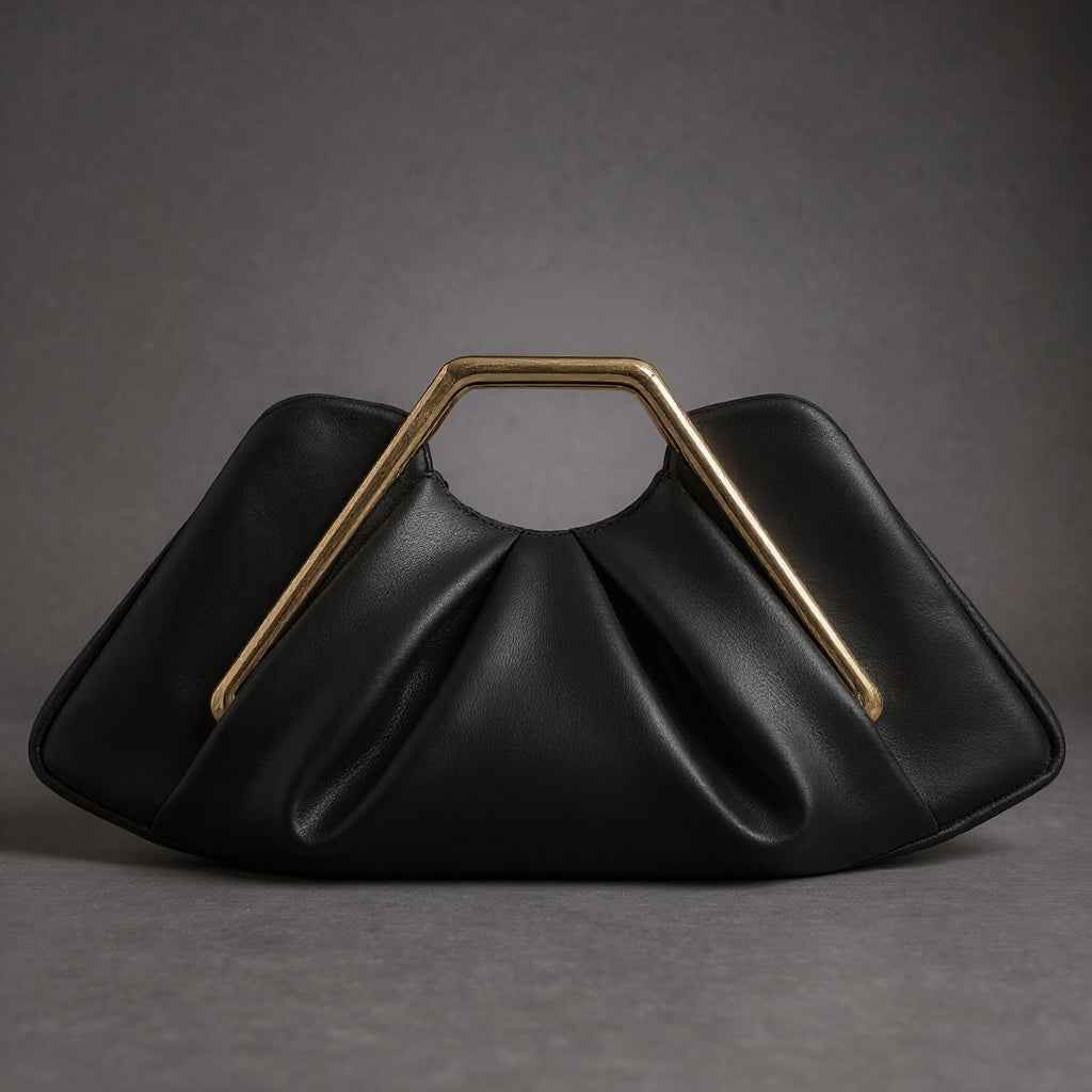 Clutch, microvezelleer, origami-stijl, met unieke gouden greep