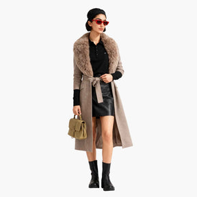 Damesjassen & -jacks : Jas Dames Khaki - Lange Winter met Bontkraag in van Pantino