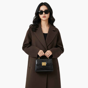 Damesjassen & -jacks : Lange Winterjas Dames Elegante Wollen Jas - Bruin in van Pantino