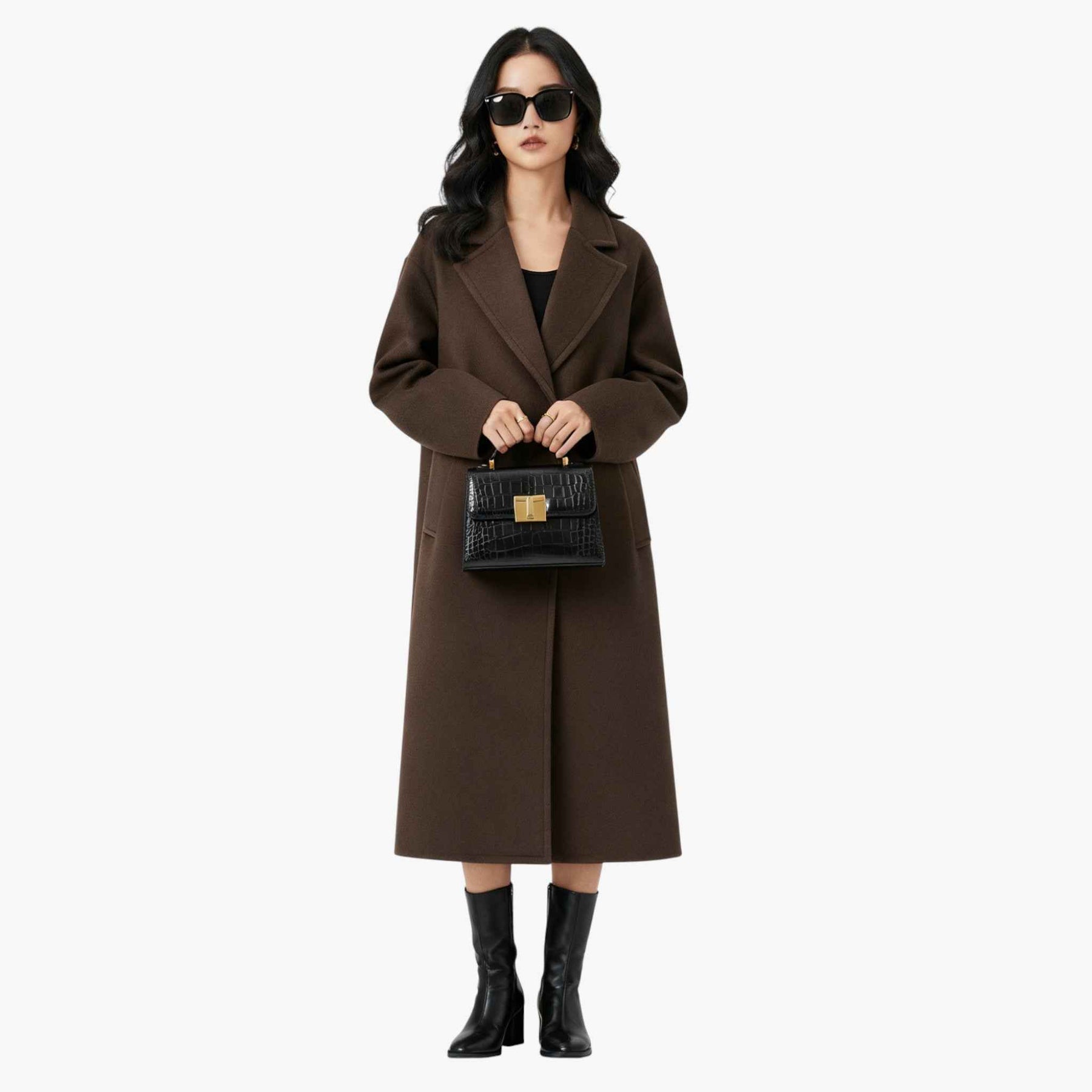 Damesjassen & -jacks : Lange Winterjas Dames Elegante Wollen Jas - Bruin in van Pantino