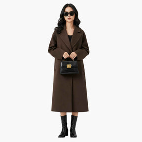 Damesjassen & -jacks : Lange Winterjas Dames Elegante Wollen Jas - Bruin in van Pantino