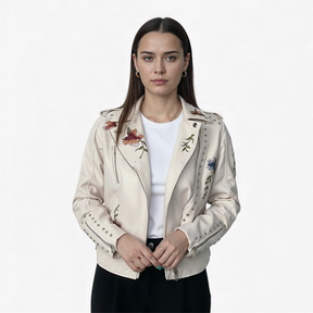 Damesjassen & -jacks : Jas Dames Wit - Retro Tussenjas met Bloemenmotief in van Pantino