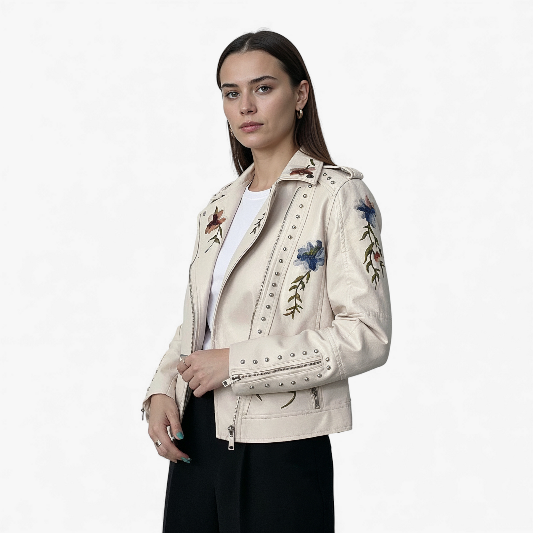 Damesjassen & -jacks : Jas Dames Wit - Retro Tussenjas met Bloemenmotief in van Pantino
