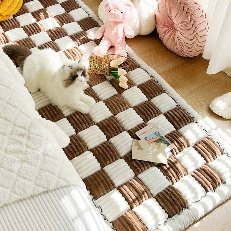 pets : Chenille Huisdier Deken Bruin Wit - Zachte Meubelbescherming - Microvezel in van Pantino