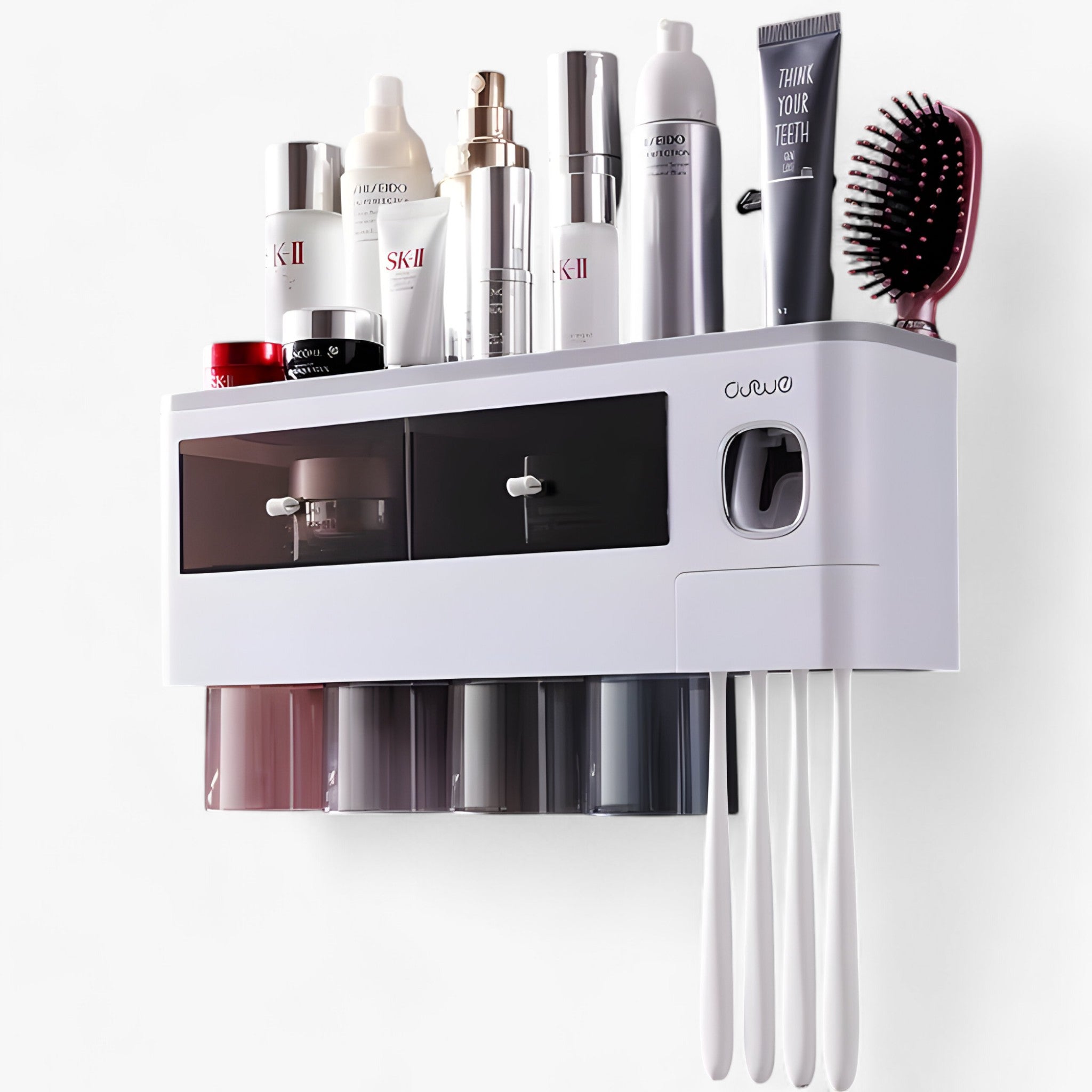 home & garden : Automatische Dispenser - Wandmontage met Opbergvak - Zwart in Grijs 4 Bekers van Pantino