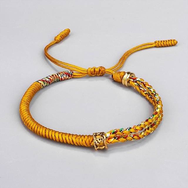 Bracelet : Geluksarmband Boeddhisme Zwart - Handgemaakt Vintage - Kralen in Geel van Pantino