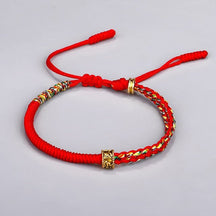 Bracelet : Geluksarmband Boeddhisme Zwart - Handgemaakt Vintage - Kralen in Rood van Pantino