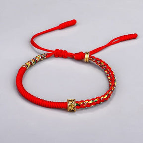 Bracelet : Geluksarmband Boeddhisme Zwart - Handgemaakt Vintage - Kralen in Rood van Pantino