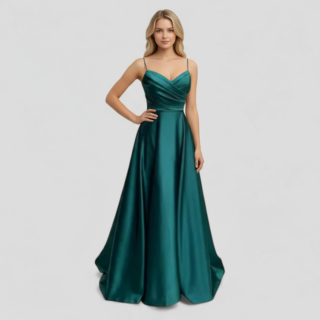 Dress : Jurk Dames Smaragdgroen - Elegante Lange met V-hals in van Pantino