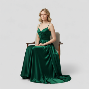 Dress : Jurk Dames Smaragdgroen - Elegante Lange met V-hals in van Pantino