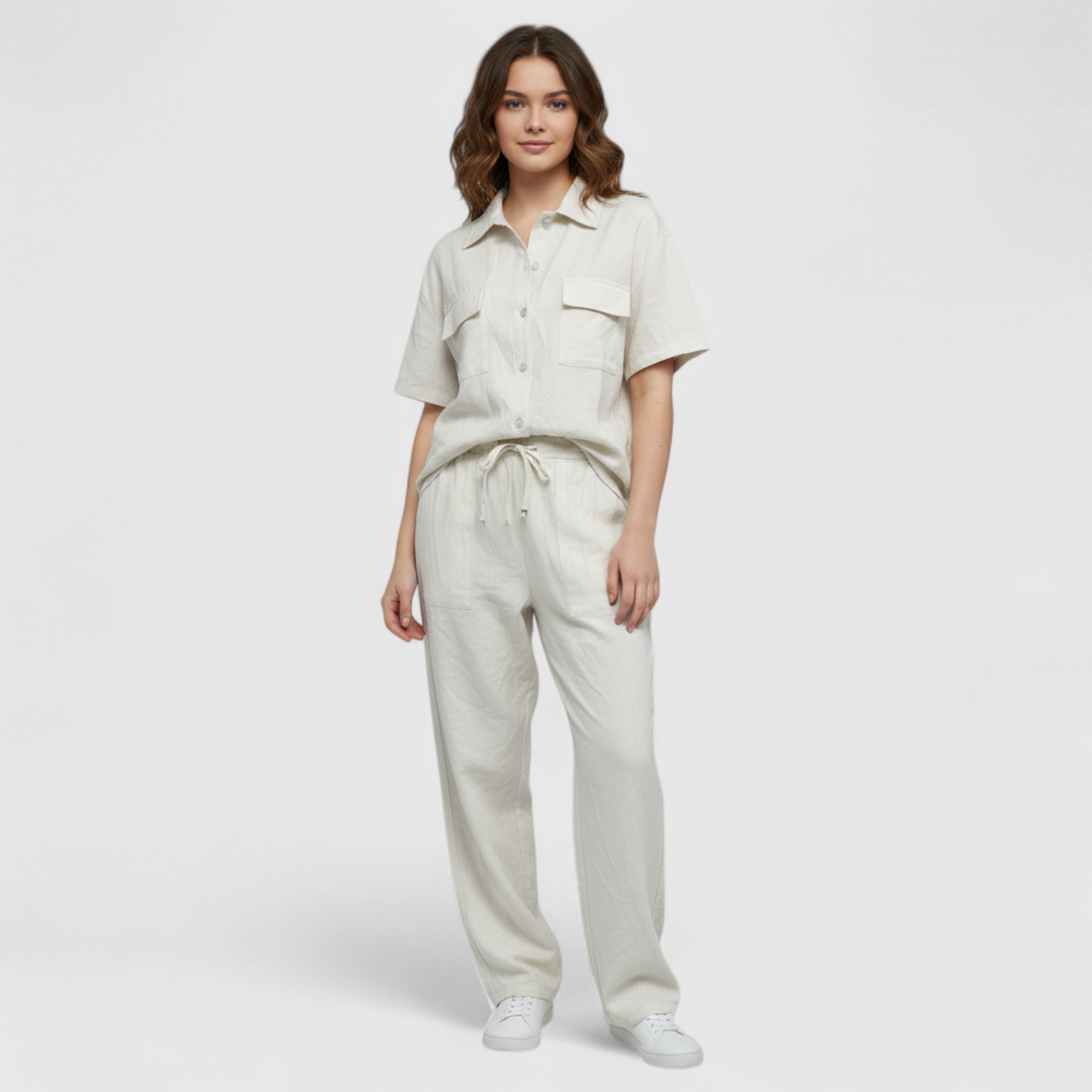 Women Set : Twee Piece Set Dames Zomeroutfit - Wit in van Pantino