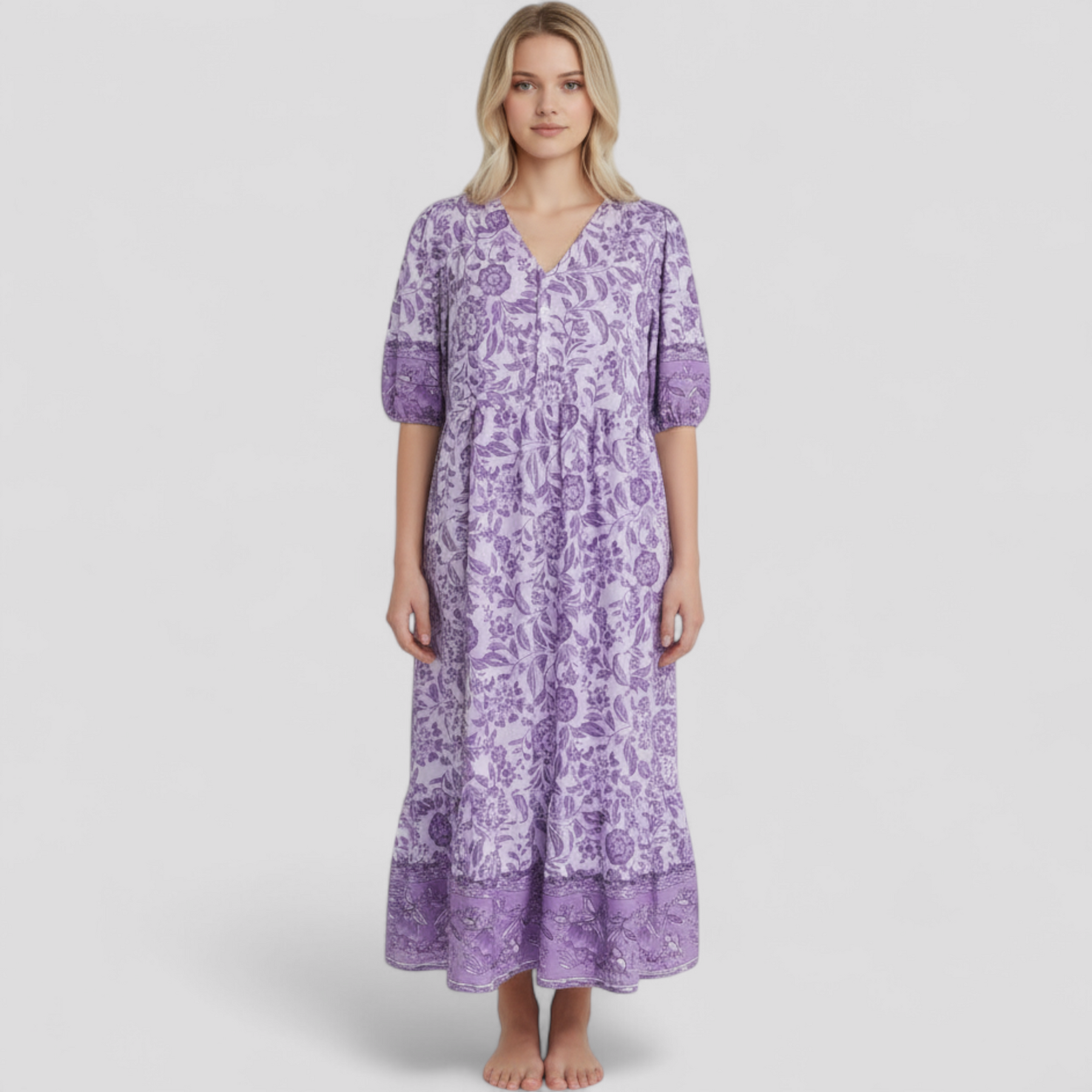 Women Set : Zomerjurk Dames Blauw - Elegante met Bloemenprint in van Pantino