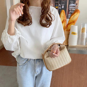 bags : Crossbody Tas Dames Beige - Geweven Grass Stijl - Stro in van Pantino