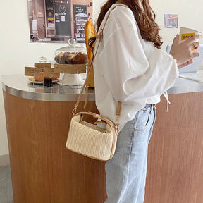 bags : Crossbody Tas Dames Beige - Geweven Grass Stijl - Stro in van Pantino