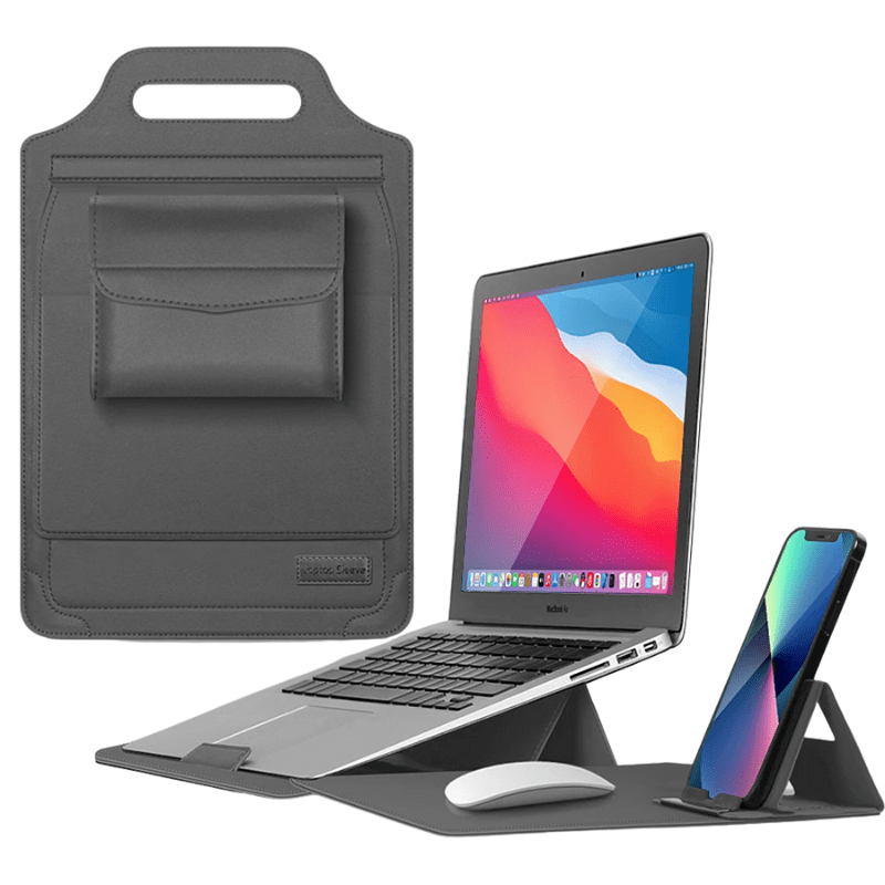 Laptop Sleeve : Laptophoes Bruin - Stijlvolle Veelzijdige Werkplek - Leer in Grijs van Pantino