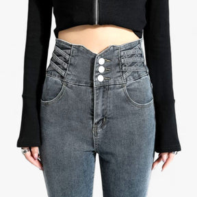 Jeans : Jeans Grijs 3 Knoppen - Skinny Koker - Slanke Stretch voor een Flatterende Pasvorm in Grijs 3 Knoppen van Pantino