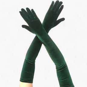 Gloves : Handschoenen Dames Rood 44cm - Velours - Elegante Retro-Stijl en Warmte in Groen 65cm Eén maat van Pantino
