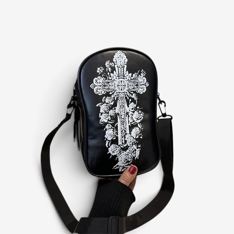 Gifts – Seasonal – Halloween : Halloween Schoudertas Dames - Compacte Pompoen PU Tas in Zwart met Kruis Standard van Loranza