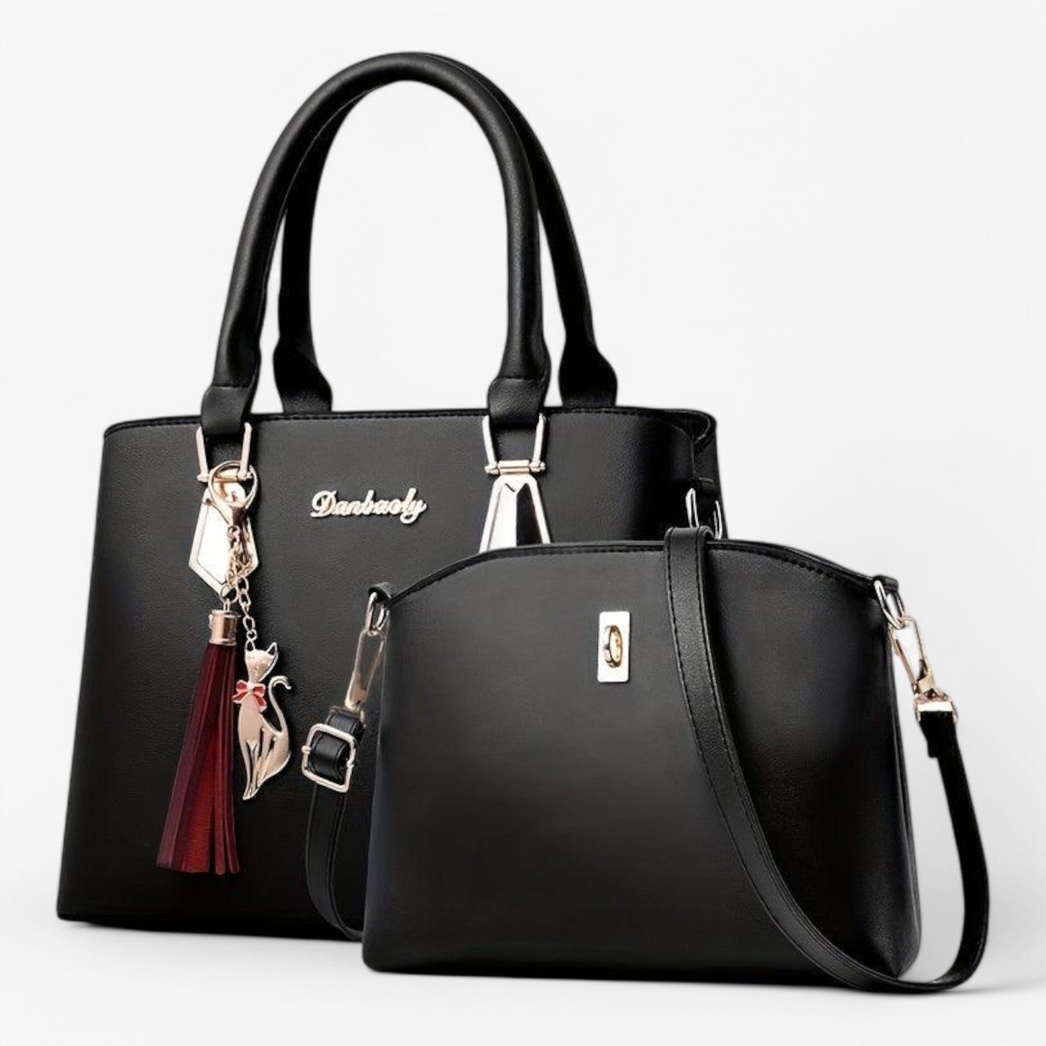 bags : HandBag - PU Leren Tassenset Leer - Lichtroze in Zwart van Pantino