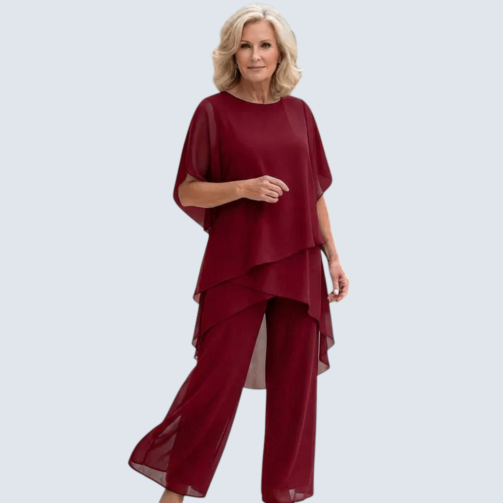 : Gelaagde Tweedelige Dames Set - Elegant en Comfortabel in Rood van Pantinoshop