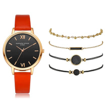 watches : Dames Horloge Zwart Analoog Quartz met 4 Armbanden voor een complete look in Rood 4 GRATIS Armbanden van Pantino