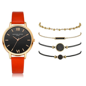 watches : Dames Horloge Zwart Analoog Quartz met 4 Armbanden voor een complete look in Rood 4 GRATIS Armbanden van Pantino