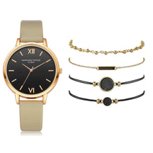 watches : Dames Horloge Zwart Analoog Quartz met 4 Armbanden voor een complete look in Beige 4 GRATIS Armbanden van Pantino