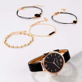 watches : Dames Horloge Zwart Analoog Quartz met 4 Armbanden voor een complete look in van Pantino