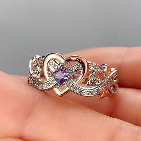 Ring : Hartvormige Amethistring Dames Zilver - Delicaat Fijn Ontwerp - Zilver in van Pantino