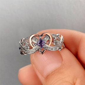Ring : Hartvormige Amethistring Dames Zilver - Delicaat Fijn Ontwerp - Zilver in Zilver van Pantino