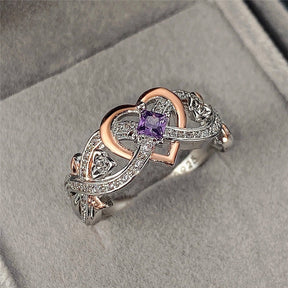 Ring : Hartvormige Amethistring Dames Zilver - Delicaat Fijn Ontwerp - Zilver in van Pantino
