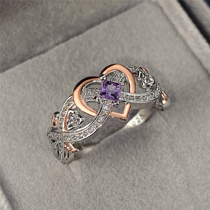 Ring : Hartvormige Amethistring Dames Zilver - Delicaat Fijn Ontwerp - Zilver in van Pantino