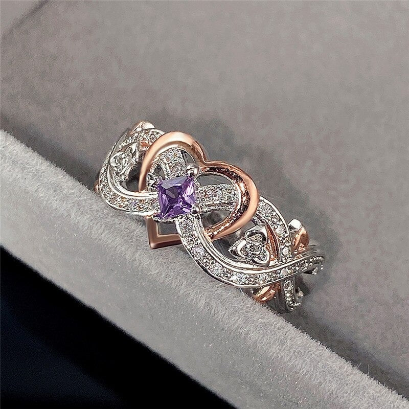Ring : Hartvormige Amethistring Dames Zilver - Delicaat Fijn Ontwerp - Zilver in van Pantino