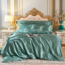home & garden : Luxe Set (4 Stuks) Zijde/satijn Bedlinnen Dekbedovertrek-2x Kussensloop-Laken - Wit in Mint van Pantino