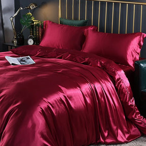 home & garden : Luxe Set (4 Stuks) Zijde/satijn Bedlinnen Dekbedovertrek-2x Kussensloop-Laken - Wit in Rood van Pantino