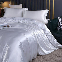 home & garden : Luxe Set (4 Stuks) Zijde/satijn Bedlinnen Dekbedovertrek-2x Kussensloop-Laken - Wit in Wit van Pantino